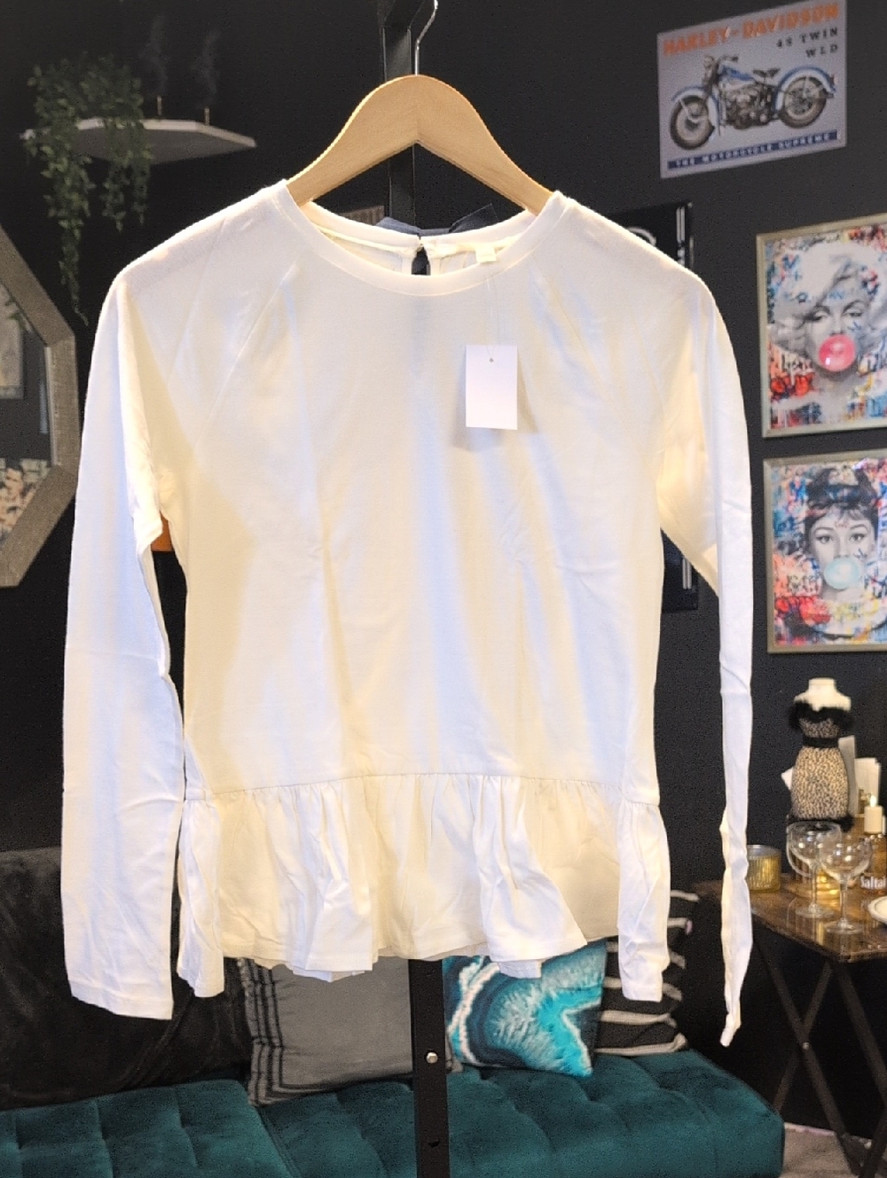 Crewcuts White Long Sleeve Ruffle Hem Top